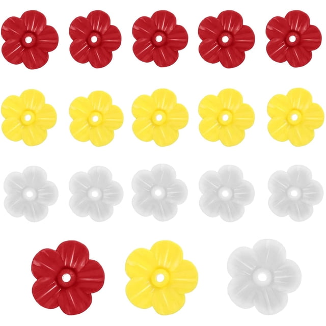 18 Pieces Hummingbird Feeder Replacement Flowers, Flower Hummingbird for Hummingbird Feeder Hanging Feeder Replacement Plastic Parts (Yellow+White+Red)