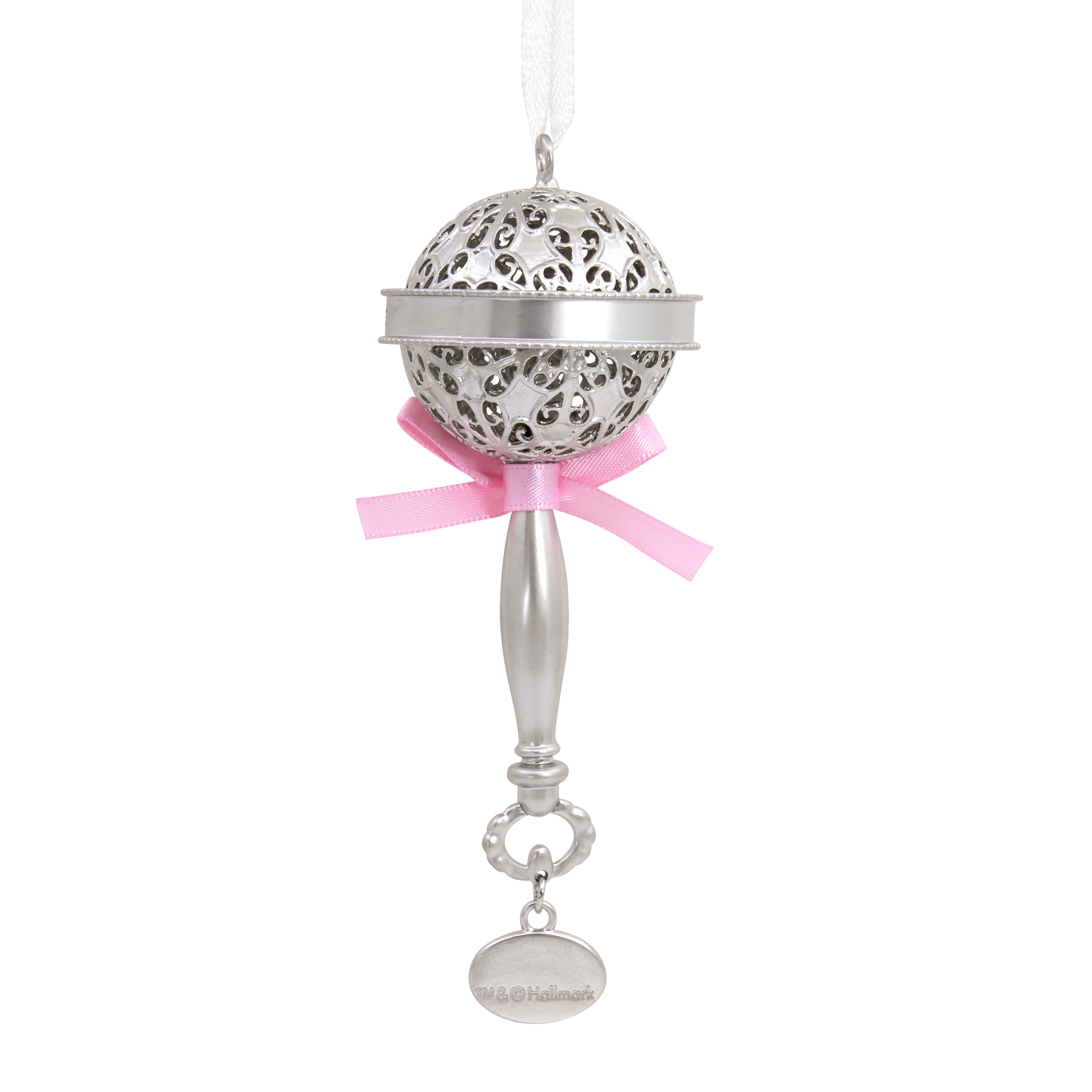 Hallmark Ornament (Baby First Cmas Rattle Pink Ribbon 2026, Metal), 1 Count