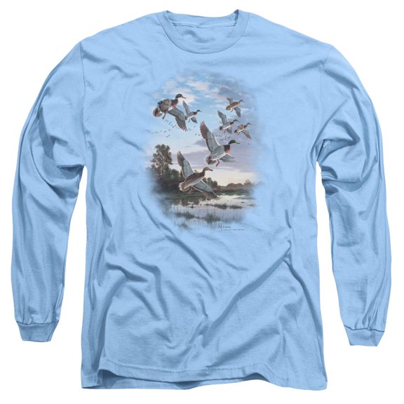 Wildlife Evening Flight Mallards Long Sleeve T-Shirt Adult 18/1 Carolina Blue