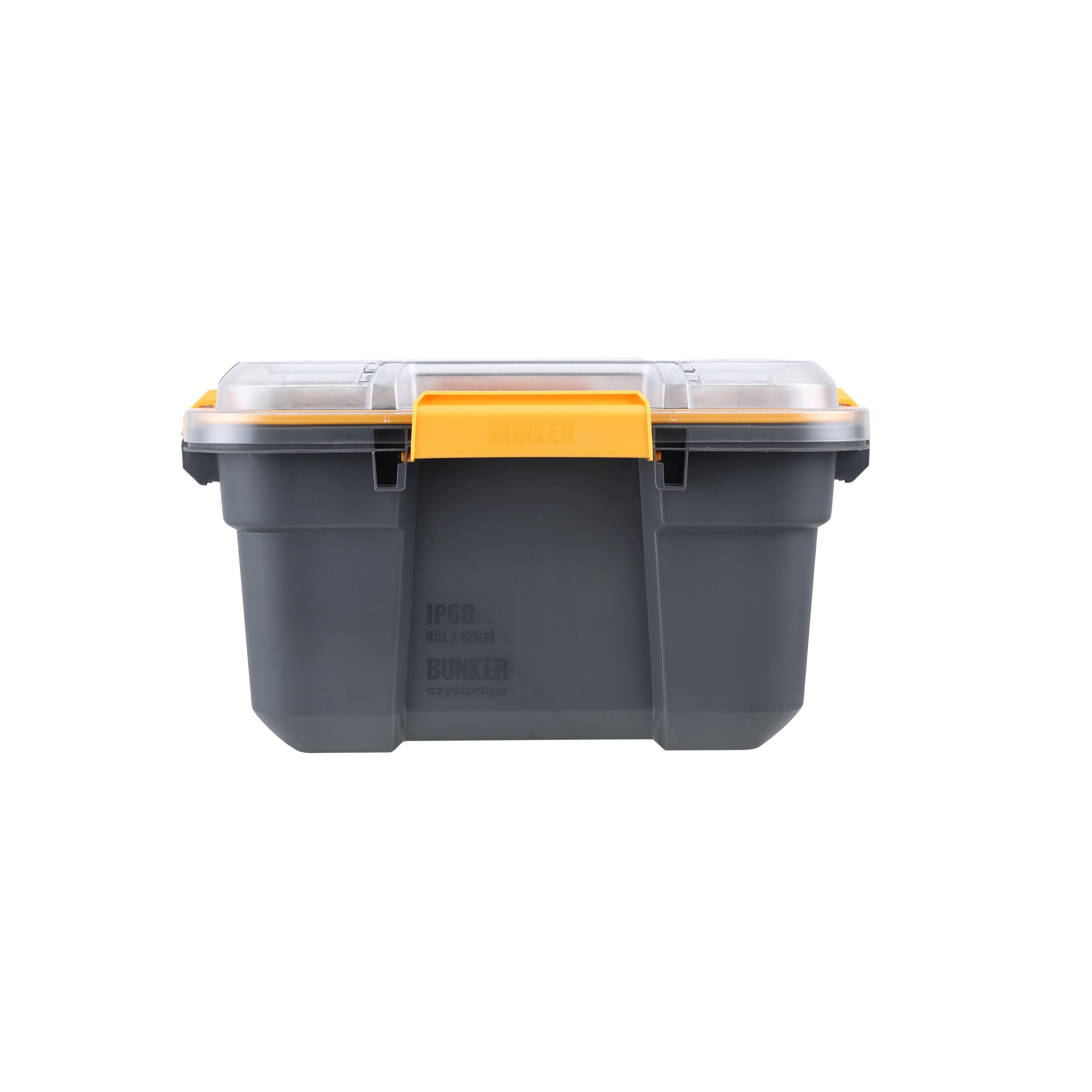 Ezy Storage 11.9 Medium Gasket Tote, IP68 WaterProof Plastic Storage Bin with Lid, Gasket Seal and Durable Latches, Gray
