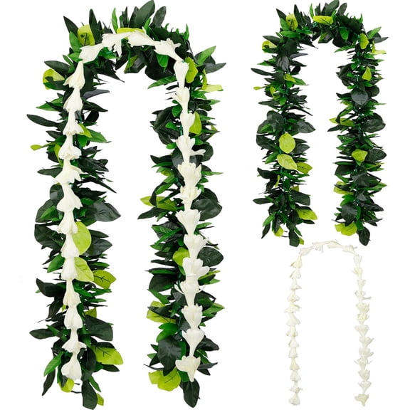 Natonhi 2 Pack Hawaiian Maile and White Tuberose Graduation Lei – 6.56ft Artificial Leaf Flower Necklaces for Wedding, Luau, Aloha Summer Party, School Ceremony, 2026 Graduation Gift