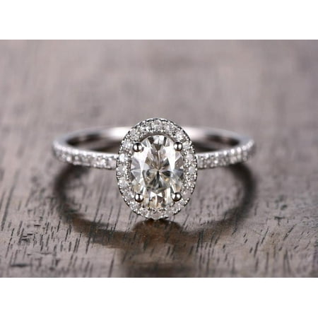 18k White Gold Moissanite Ring - 1.25 Carat Real Moissanite and Diamond Engagement Ring in 18k Gold Over Silver