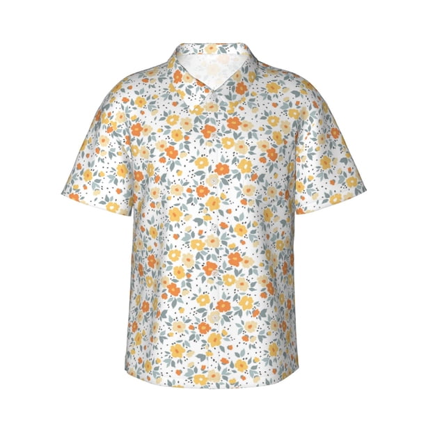 Fotbe Floral1 Camisa Hawaiana para Hombre Unisex – Camisa Casual de Verano con Botones de Manga Corta de Algodón y Lino,Large