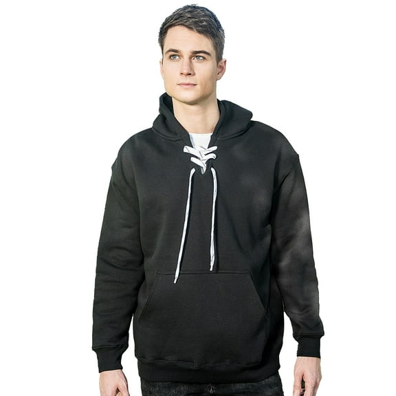 Vos Sports Inc. 12 oz. Hockey Lace Up Pullover Hooded Sweatshirt in Black, Unisex Sizes XS-3XL