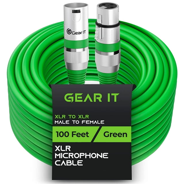 LAICAIW XLR to XLR Microphone Cable (100 Feet, 1 Pack) XLR Male to Female Mic Cable 3-Pin Balanced Shielded XLR Cable for Mic Mixer, Recording Studio, Podcast-Green, 100Ft, 1 Pack
