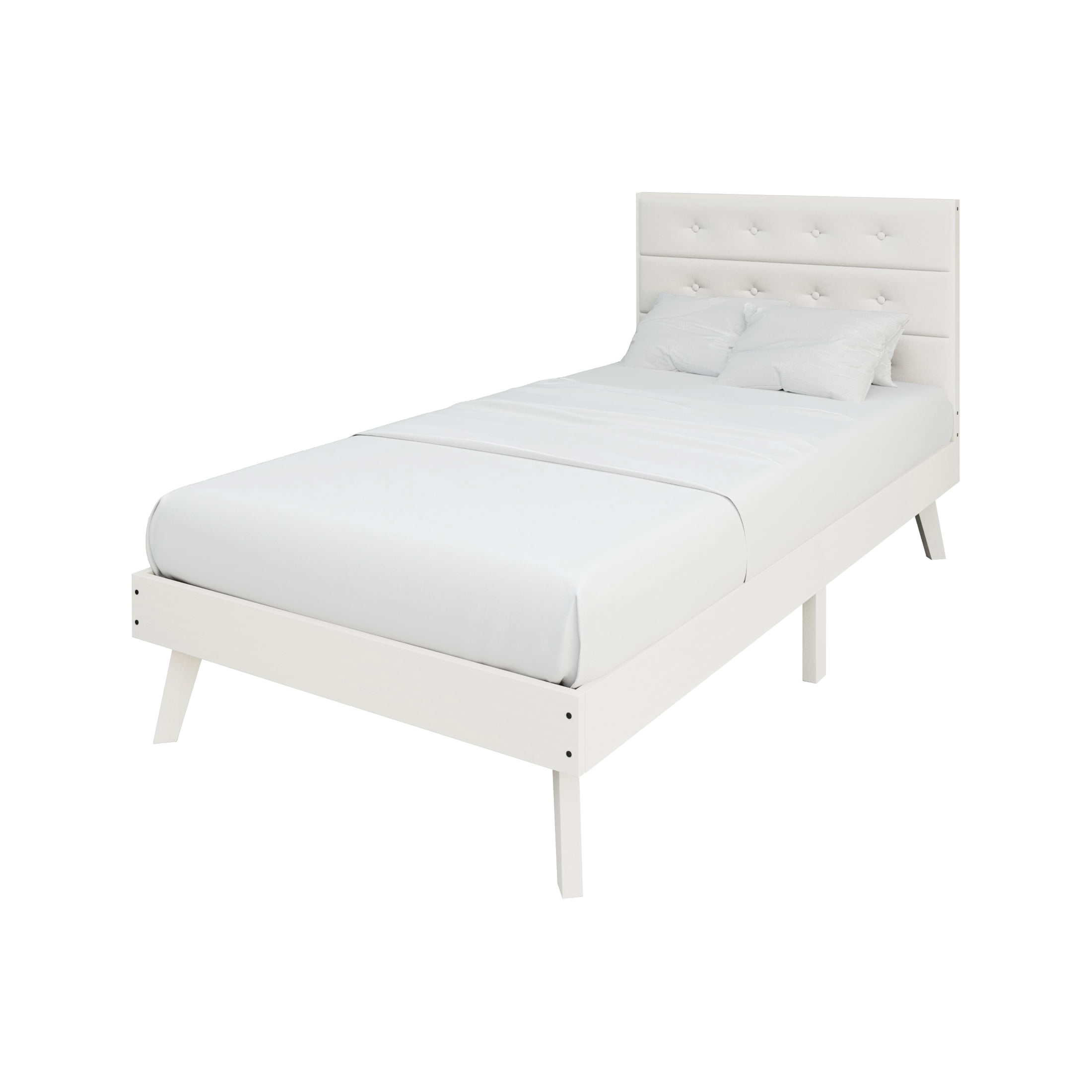 Castle Place Elegant Mid-Century Wooden Twin Platform Bed, White