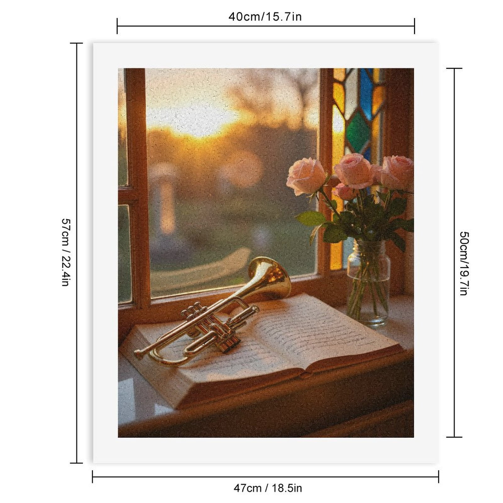 Paint By Numbers Kit for Adults Beginner - DIY Sunset Roses Trumpet Sheet Music Canvas Painting Kits for Adults, Frameless Paint By Number for Adults for Home Wall Decor 16x20 Inch