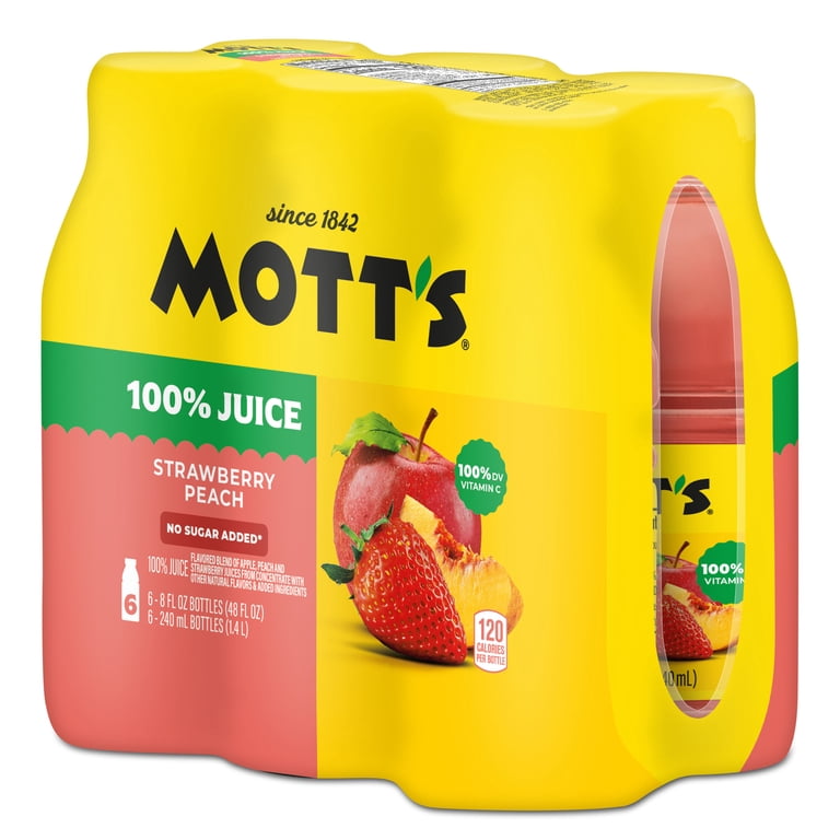 Mott's 100% Strawberry Peach Juice, 8 Fluid Ounce, 6 Count Bottles