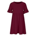 thumbnail image 4 of XuJwPNcy Flowy Dresses for Women Ruffle Short Sleeve Pleated Summer Dress Crewneck Casual A-Line Mini Dresses, 4 of 5