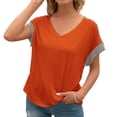 thumbnail image 4 of Camiseta de mujer Verano Cuello en V Rayas Manga corta Casual Top suelto, Naranja, XL Scienceny AP001320-12, 4 of 7
