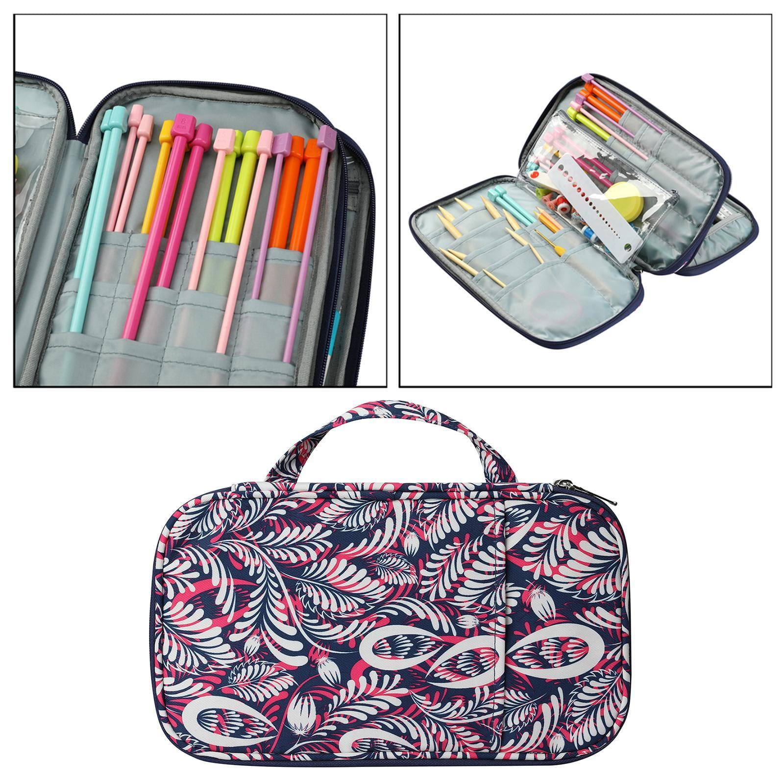 S SERENABLE Knitting Needle Case, Crochet Hooks Storage Bag Zipper Organizer, Travel Tote Pouch for Knitting Accessories Sewing Tool, Easy to Carry - Purple Leaves