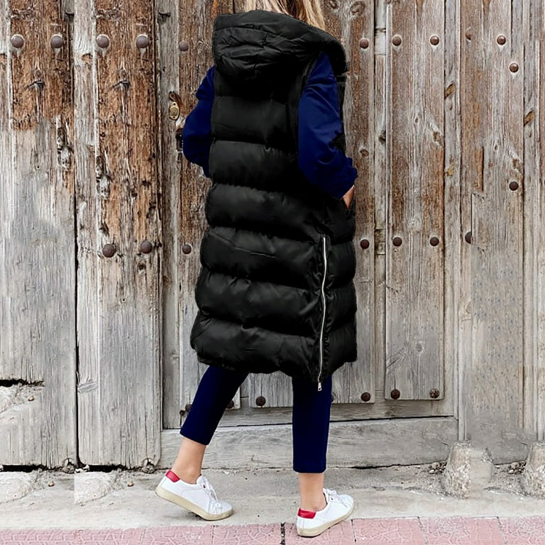 Toyfunny Women s Long Winter Coat Vest With Hood Sleeveless Warm Down Coat With Pockets Quilted Vest Down Jacket Quilted Outdoor Jacket