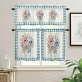 thumbnail image 2 of 3 Piece Pink Flower Watercolor Floral Kitchen Curtains, Tier and Valance Rod Pocket Window Curtains Set Blue Buffalo Check Cafe Curtains for Kitchen Valances Window Treatment 54X18in+27x36in×2, 2 of 5