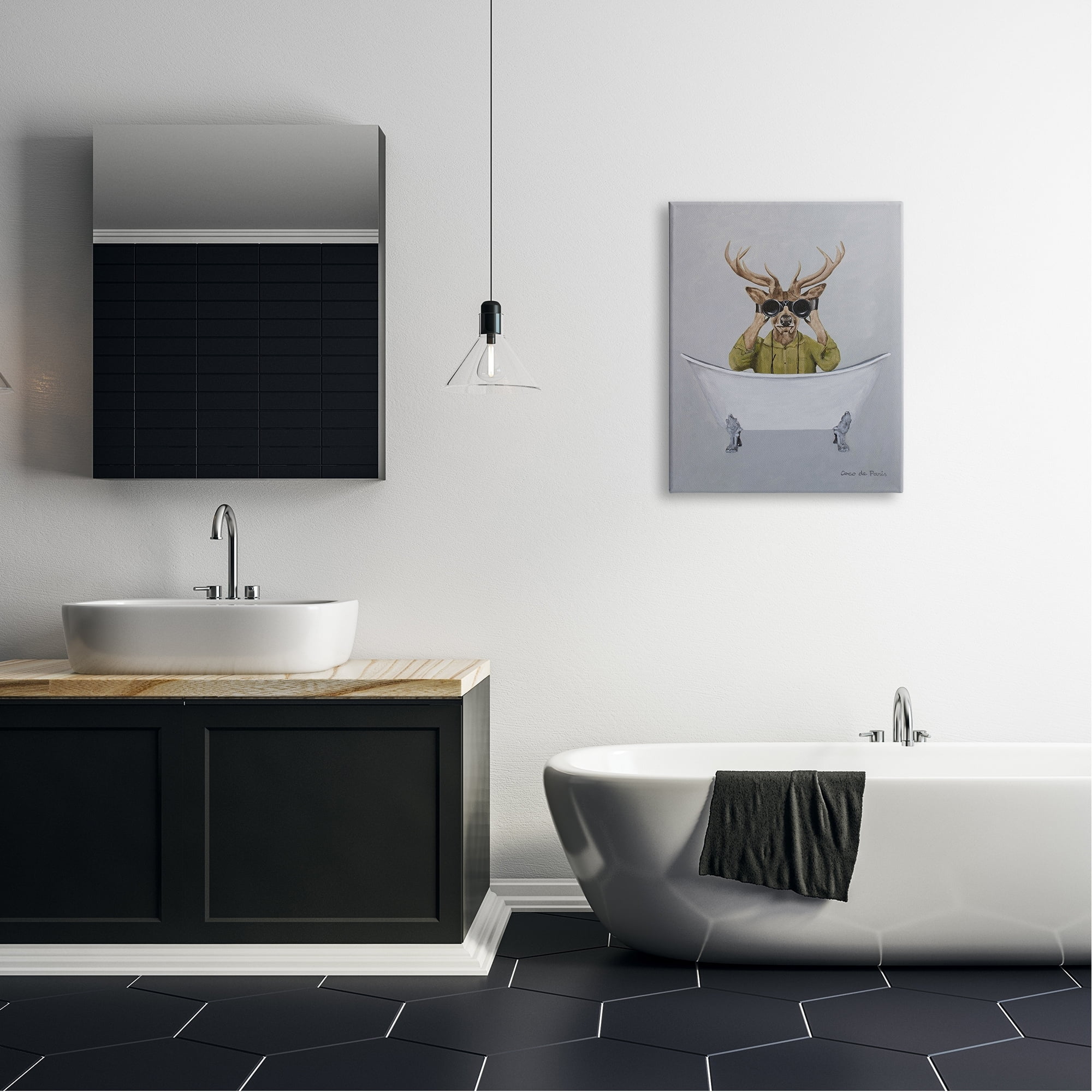 Stupell Industries Camping Deer Binoculars Vintage Bathtub Illustration Paintings Gallery-Wrapped Canvas Print Wall Art, 24x30, by Coco de Paris