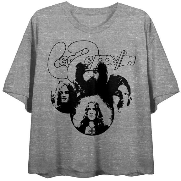 Led Zeppelin Rock Group Art Women's Athletic Heather Crew Neck Short Sleeve Crop Top-Small