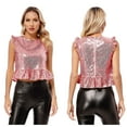 thumbnail image 5 of Mufeng Womens Big Girls Shiny Sequins Ruffled Sleeves T-Shirts Top Peplum Shirts Dance Crop Tops Pink 16, 5 of 6