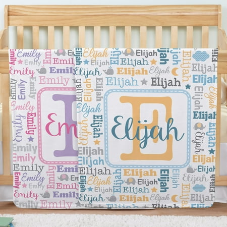 Personalized Collage Name Blanket, Blue