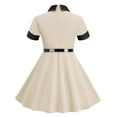 thumbnail image 5 of Xudanell 40s 50s Dress for Kids 1950s Dresses for Girls Collar Rockabilly Audrey Hepburn Prom Tea Party Swing Dress with Belt (Beige, 5-6 Years), 5 of 7