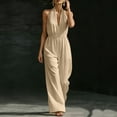 thumbnail image 4 of Kilaqueen Halter Jumpsuits for Women Deep V Neck Sleeveless Elegant Dressy Jumpsuits Casual Cinched Waisted Wide Leg Jumpsuit Boho One Piece Romper with Pockets, 4 of 7