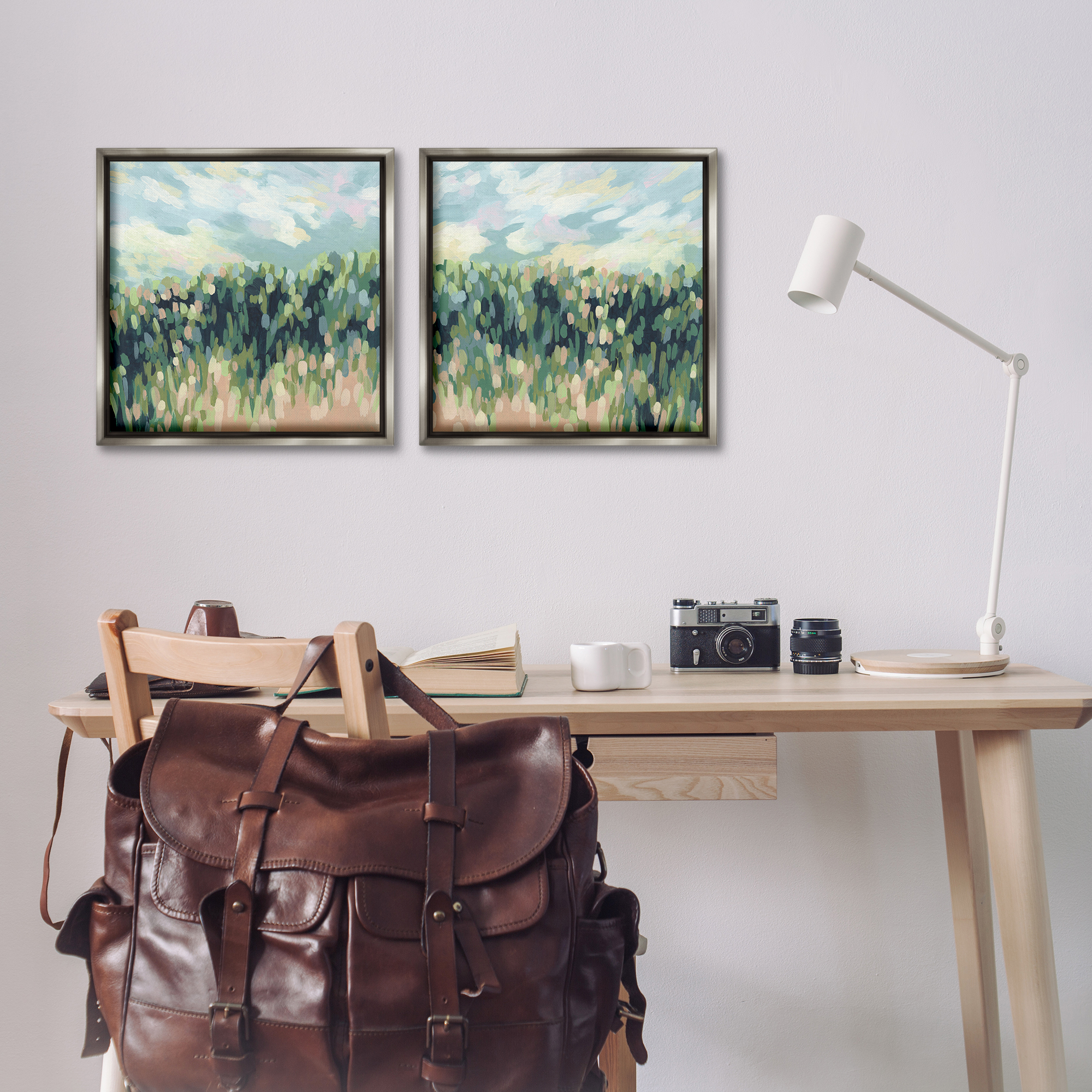 Stupell Industries Abstract Tall Wheat Grass Field Landscape & Nature Painting Gray Floater Framed Canvas Art Print Wall Art, 18 x 18, Set of 2