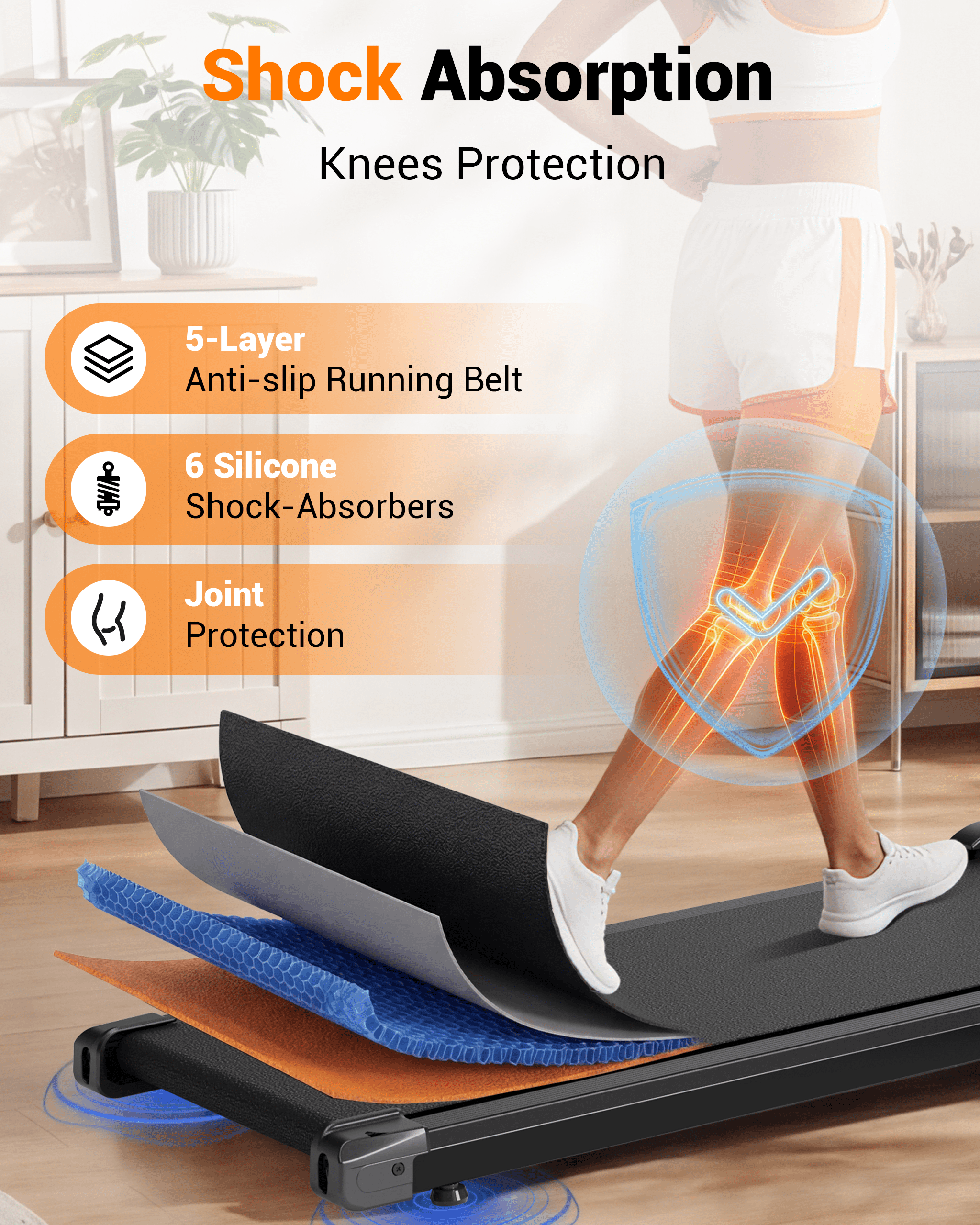 TKW 3-in-1 Under Desk Walking Pad Treadmill, Portable Compact walk pad for Home Office, 200 lbs Capacity walkingpad treadmill, Walking Pad, Black