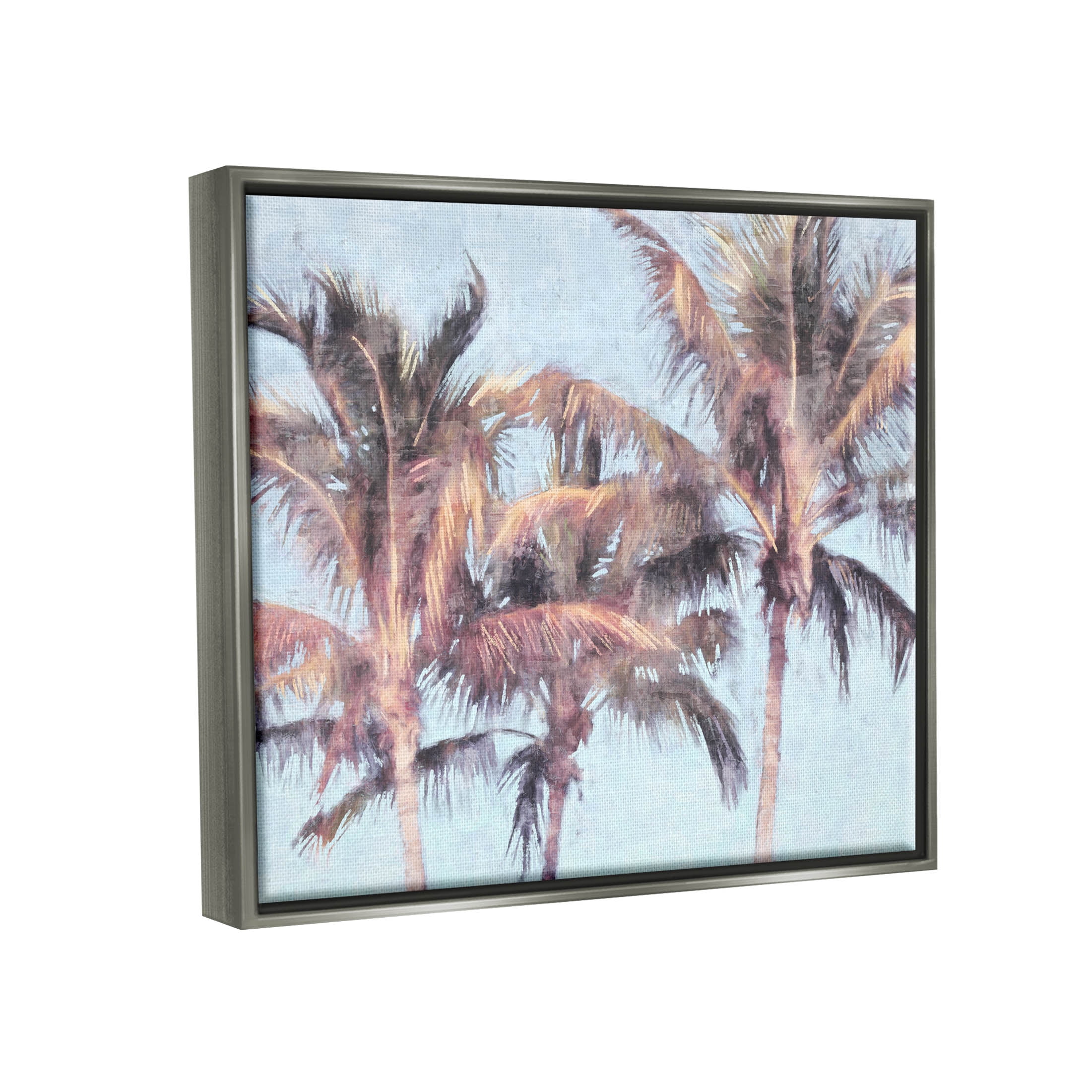 Stupell Industries Looming Palm Trees Tropical Sky Graphic Art Luster Gray Floating Framed Canvas Print Wall Art, Design by Nina Blue