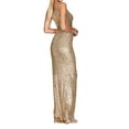 thumbnail image 6 of DHFJKG One Shoulder Maxi Dresses Women Glitter Evening Gown Slim Fit Tie Waist Split Formal Dress Sparkling Party Prom Versatile Dresses, 6 of 6