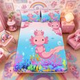 thumbnail image 3 of Meiyoeat Cartoon Sea Salamander Bed Sheets 4-Piece, Cartoon Ocean Animal Full Size Sheets, Pink Blue, 3 of 6
