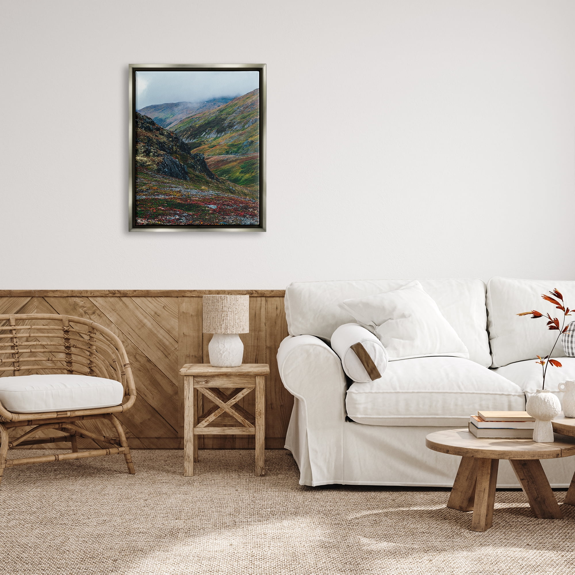 Stupell Industries Mountain Peaks Scenery Landscape Photography Gray Floater Framed Canvas Art Print Wall Art, 25 x 31
