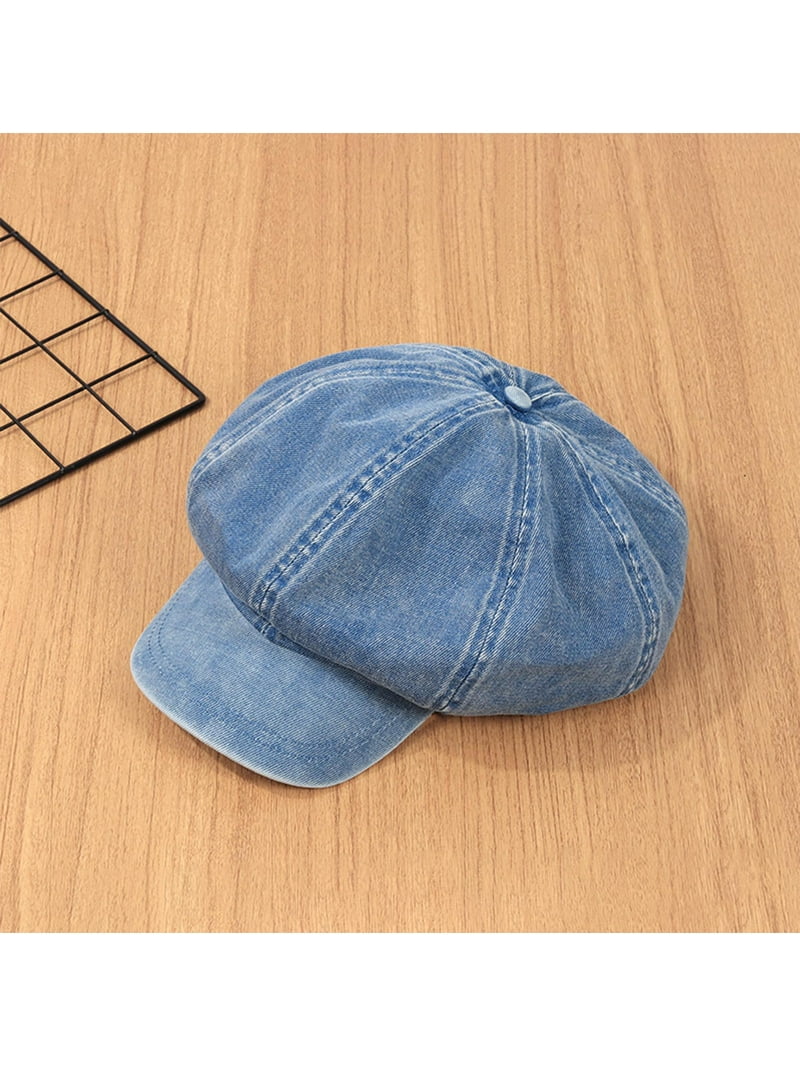 Denim Newsboy Caps Vintage Soft 8 Panels for Women Girls Flat Caps LIght Blue