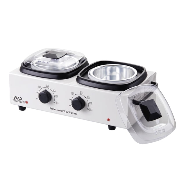 Calentador eléctrico profesional de doble olla con tapa transparente y control de temperatura mediante perilla, ideal para uso doméstico.