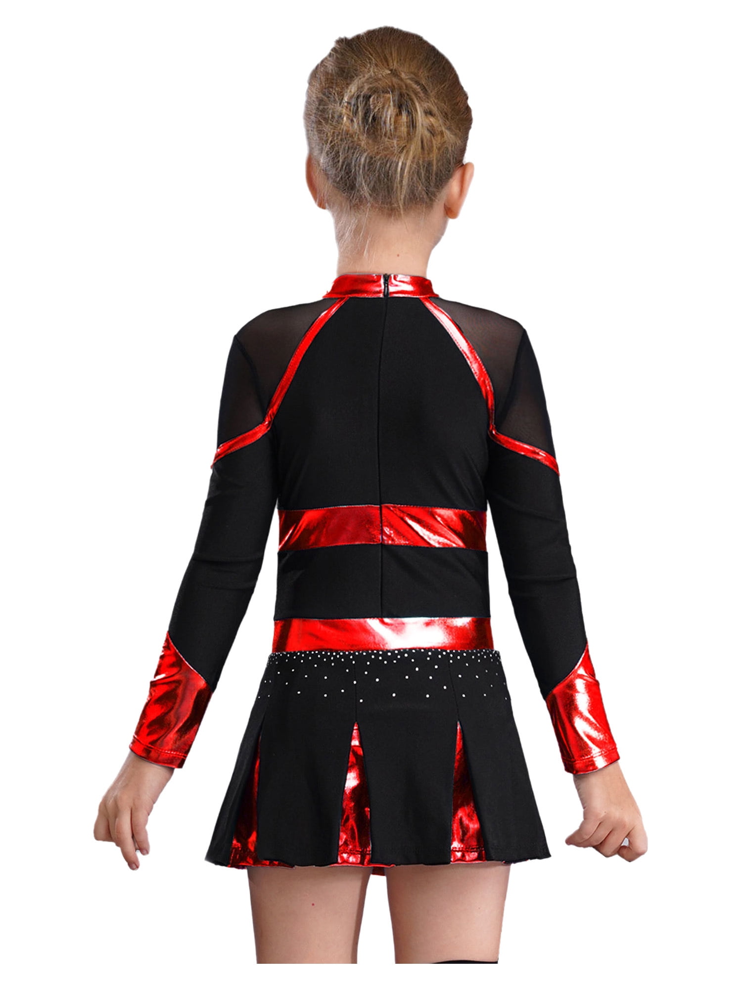 iiniim Cheer Leader Girls Cheerleading Uniform Complete Dress Black&Red 14