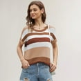 thumbnail image 2 of FJUCHAI Women's Short Sleeve Knit T Shirts Crew Neck T Shirts New Patchwork Striped Casual Loose Striped Pullover Sweater Tops, 2 of 7