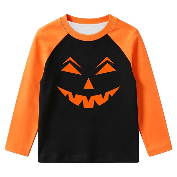 Weebloom Kids Halloween Tee Shirts For Boy Girl Cute Pumpkin Graphic Funny Long Sleeve Fall Tops Spooky Season Tees Toddler Clothes,Size 2-14 Y