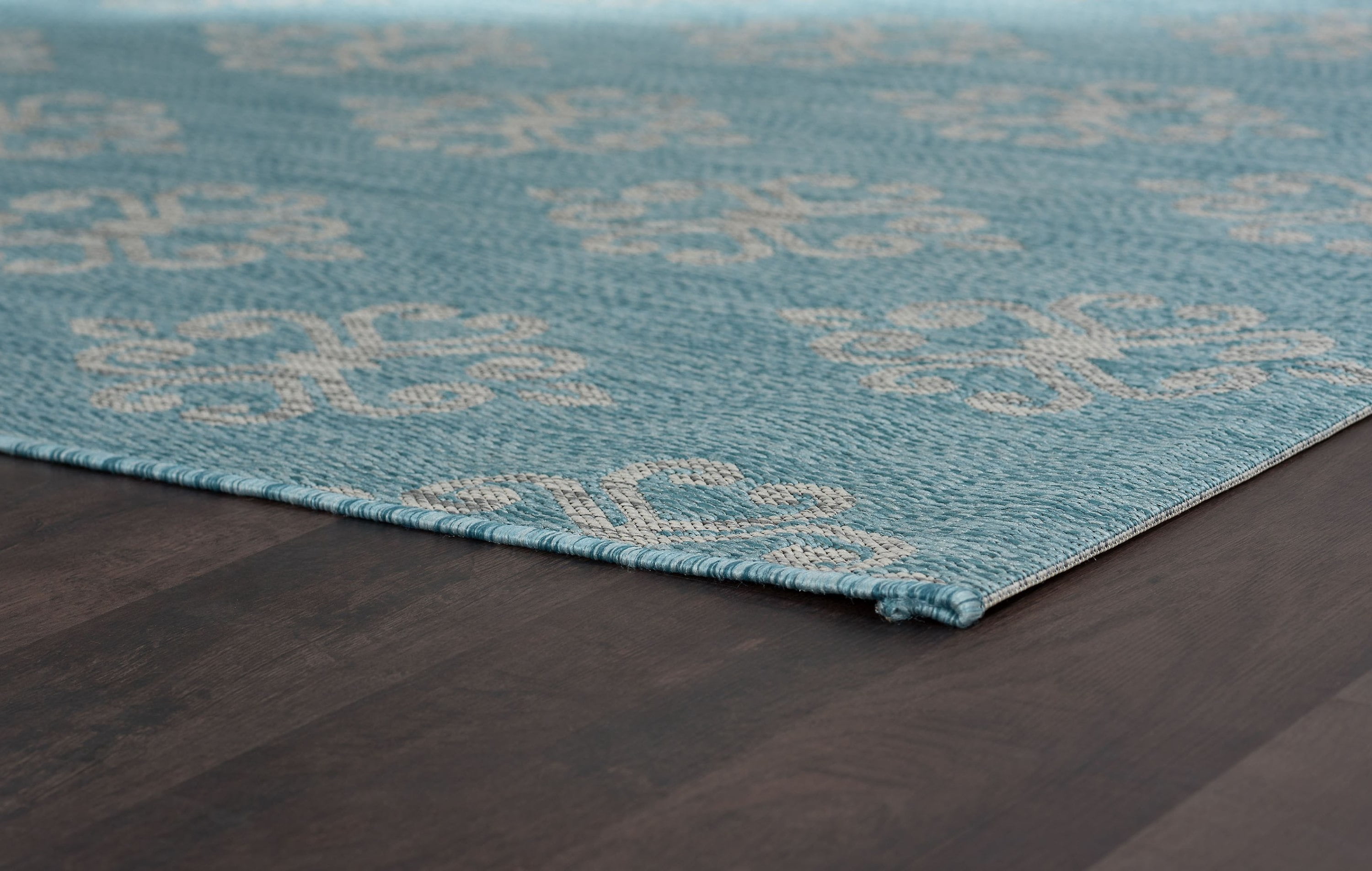 Veranda Transitional 8' x 10' Aqua and Light Gray Polypropylene Outdoor Area Rug