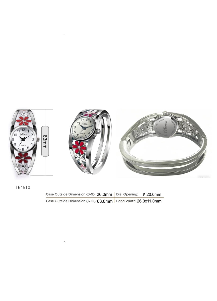 Blekon Women’s Cuff Bangle Watch – Elegant Silver Bracelet Watch with Flower Design, Fashion Jewelry Timepiece for Women