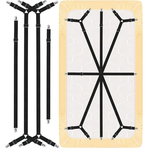 Fitted Bed Sheet Clips Bed Sheet Straps Keep Sheets in Place, Premium Thickened Bands Bed Sheet Suspenders, Diagonal Stretch Bed Sheet Holder Straps, Bed Sheet Fasteners Clips for Bedding