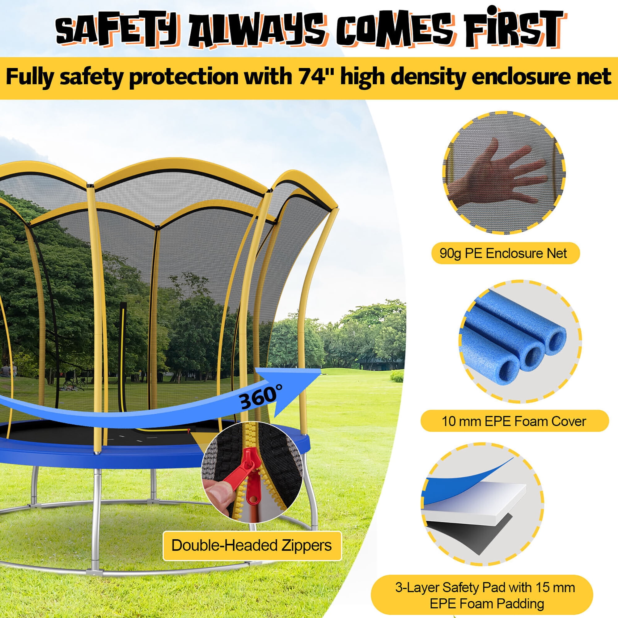 Gymax 8FT Recreation Trampoline, Flower Shape Enclosure Net