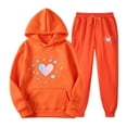 thumbnail image 2 of Feancey Hoodie Sweat Suits for Womens 2 Piece Lounge Sets Valentines Day Heart Print Hooded Pullover and Jogger Pants Matching Set Trendy Outfits Orange L, 2 of 6