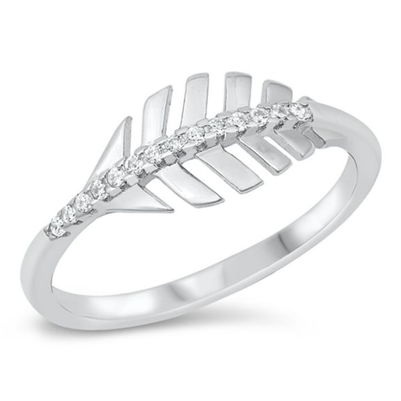 Modern Feather Leaf Clear Cubic Zirconia Ring .925 Sterling Silver Band White Jewelry Female Size 9