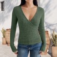 thumbnail image 2 of GILIGEGE Women Long Sleeve V Neck Sweater,Soft Slim Fit Casual Wrap Top,Ribbed Knit Side Button Deco T Shirts,Lightweight Daily Work Office Vacation Fall Fashion Outfits,Slimming Tunic Blouses Green, 2 of 4