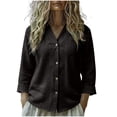 thumbnail image 1 of Camisas de Cuello de la Tripulación de Manga Corta para las Mujeres Lino Color Sólido V-Cuello Botón-Abajo Blusa, Manga Larga Top Casual para la Primavera Y el Verano, 1 of 5