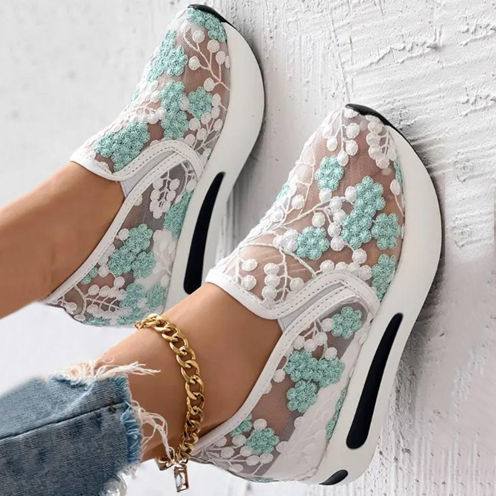 Dakaela Fashion Sneakers for Women 2025 Platform Slip on Walking Shoes Mesh Wedge Dressy Casual Loafers