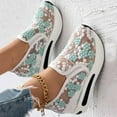 thumbnail image 5 of Modisza Fashion Sneakers for Women 2025 Floral Embroidery Mesh Lace Platform Wedge Dressy Casual Walking Slip on Shoes Green 8, 5 of 7