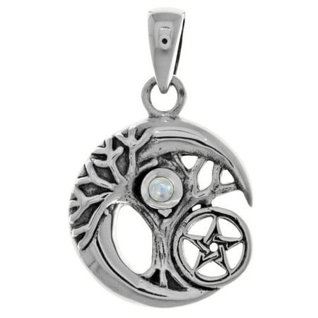 Sterling Silver Three Stars - Sterling Silver Celtic Tree of Life Moon and Star Pendant with Moonstone