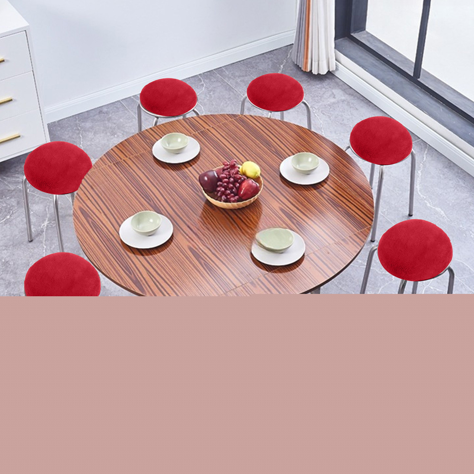 thumbnail image 5 of Soft Round Chair Cushion, Thickened Fleece Bar Stool Cover, Seat Cover with Elastic Bands for Secure Fit, Sturdy Comfortable Pad for Bar Stools Dining Chairs and Counter Stools, Red, 1pc, 5 of 7