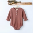 thumbnail image 2 of Newborn Baby Girls Boys Clothes Long Sleeve Quarter Buttons One Piece Jumpsuit Solid Color Infant Baby Clothes Pink,66, 2 of 5