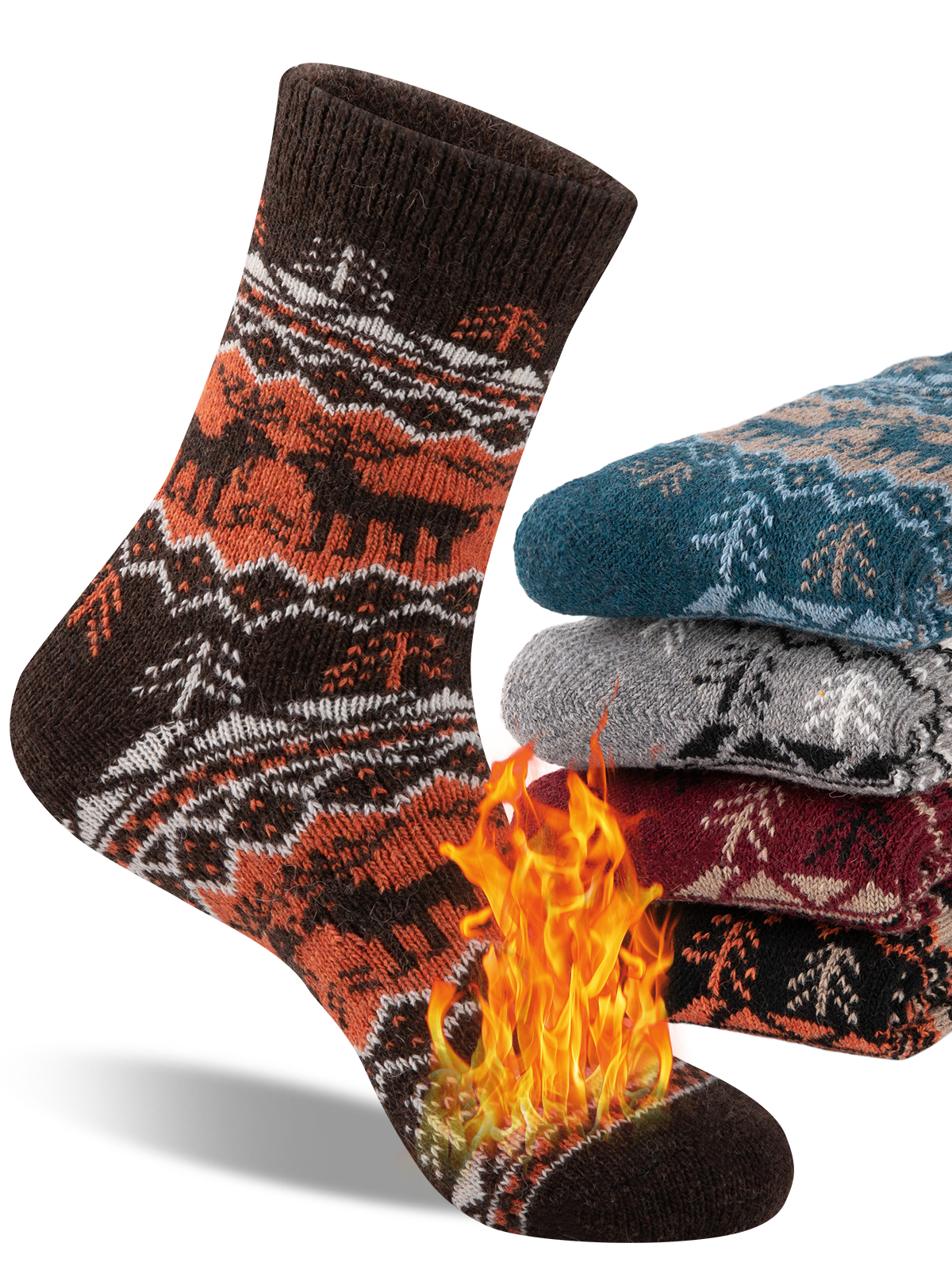 COOPLUS Men's Wool Crew Socks, 5-Pack photo 1