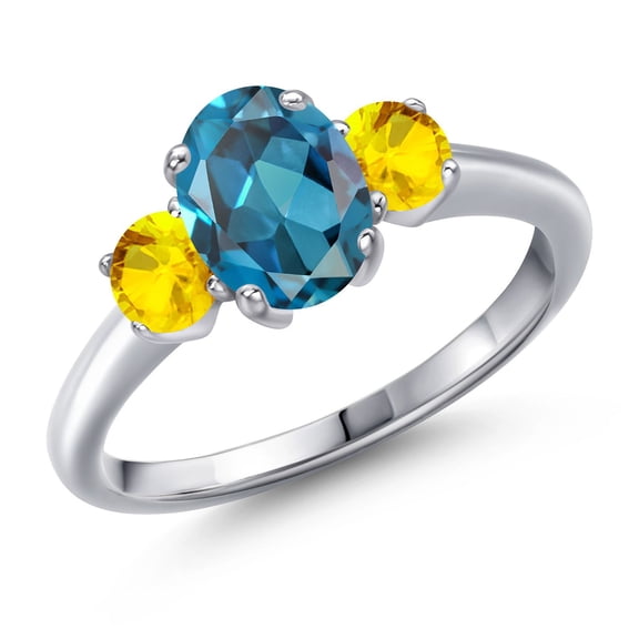 Gem Stone King 2.22 Ct Oval London Blue Topaz Yellow Sapphire 925 Sterling Silver Ring (Size 8)