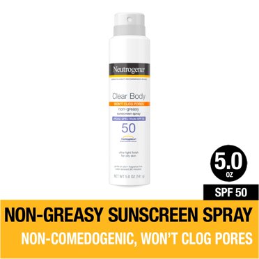 Neutrogena Clear Body SPF 50 Sunscreen Spray, Non-Comedogenic, 5 oz